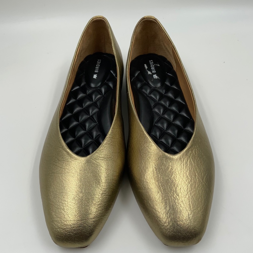 Birdies The Crane Gold Metallic Leather Square Toe Flats Loafers Womens 8.5